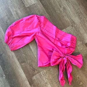 Pink, one sleeved, cropped, off the shoulder top size Medium